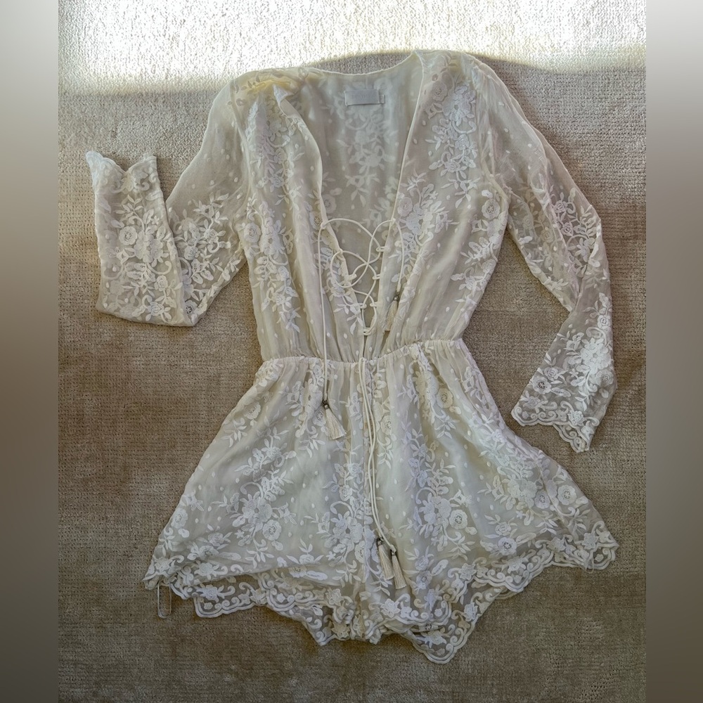Zimmermann Ivory Silk Lined Romper Long Sleeve Silk Playsuit Size 1